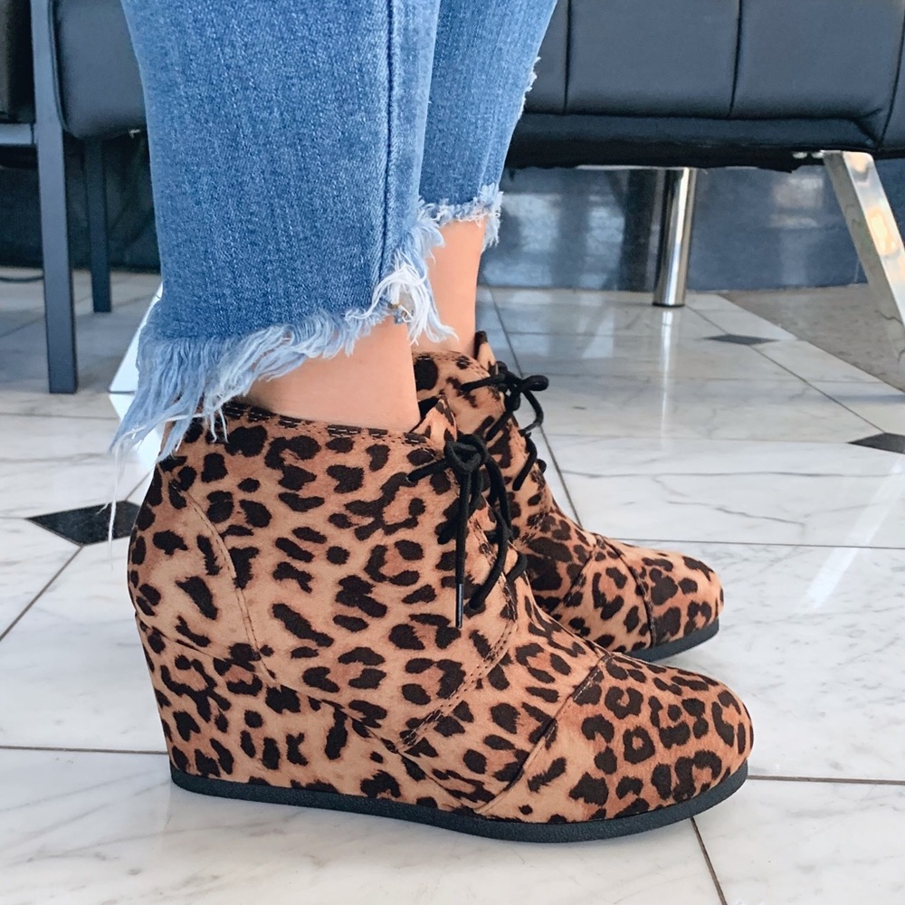 Leopard wedge booties